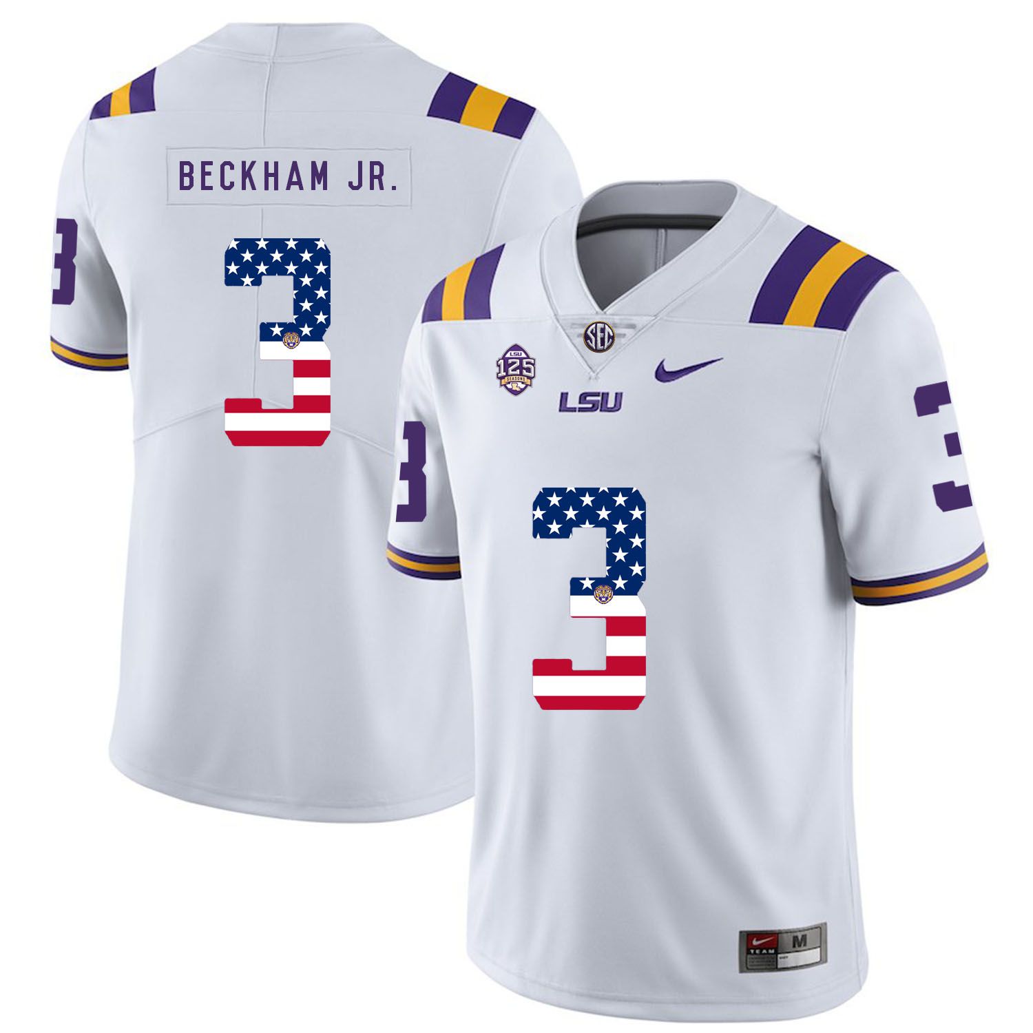 Men LSU Tigers #3 Beckham jr White Flag Customized NCAA Jerseys